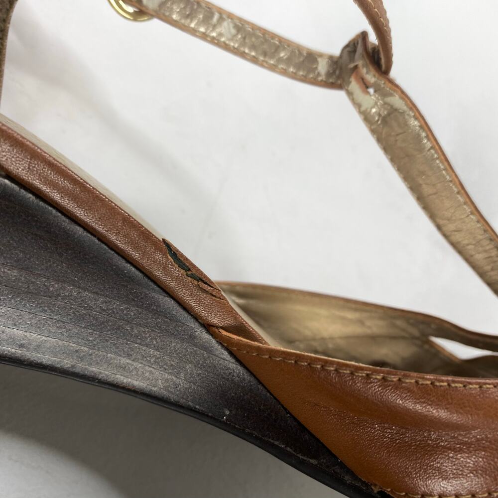 Naturalizer Brown Distressed Leather Wedges Boho T-Strap Sandals sz 10 - Picture 7 of 11